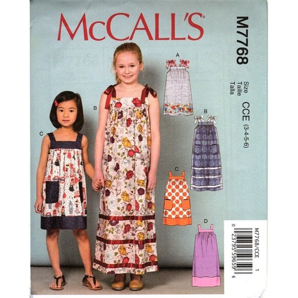 McCall's M7768 Girls 7 to 14 Easy Dress Uncut Sewing Pattern New - Picture 1 of 2